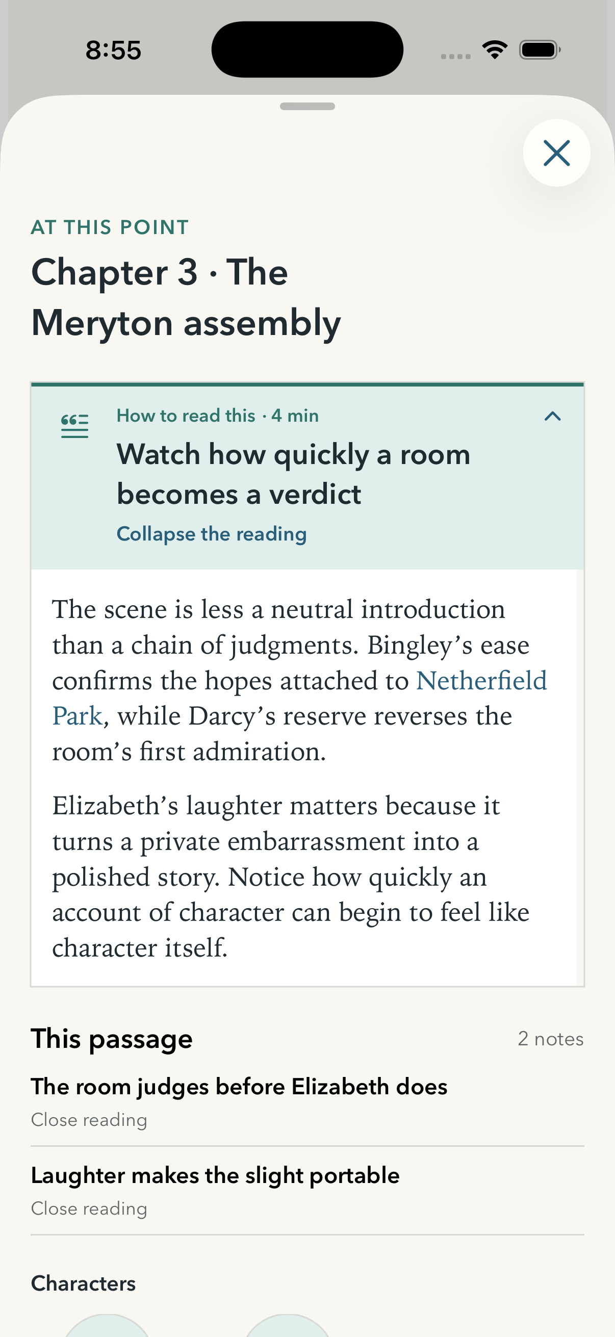 Reading analysis with a linked place