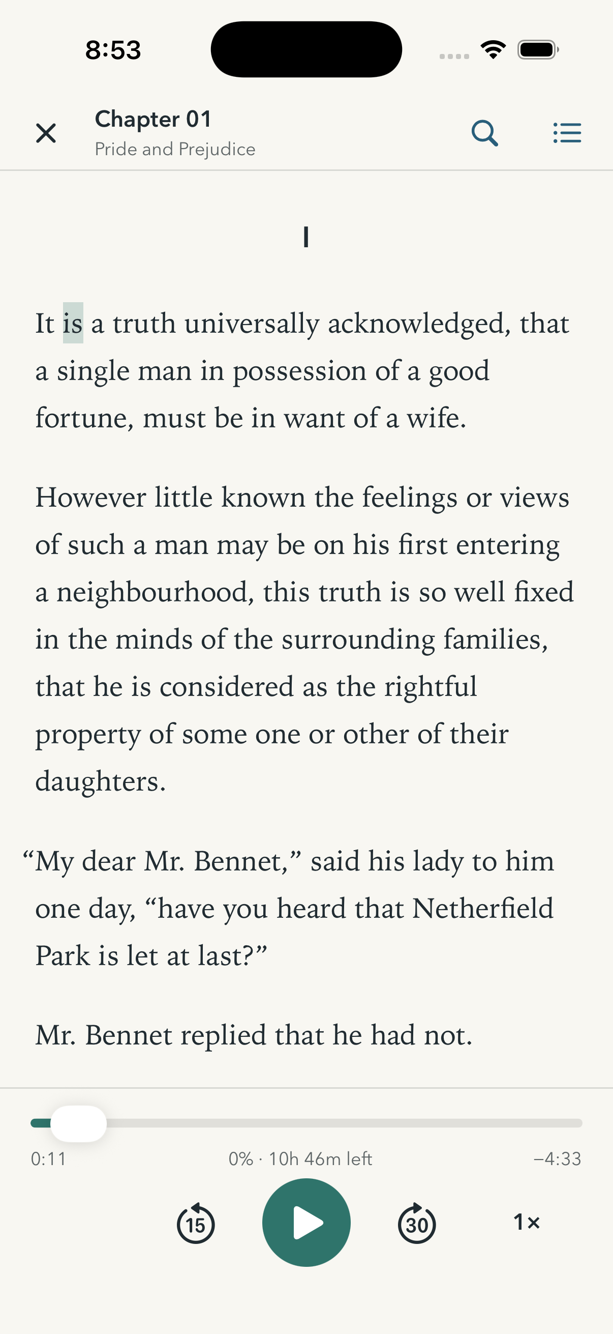 Reader with a search button in the top toolbar